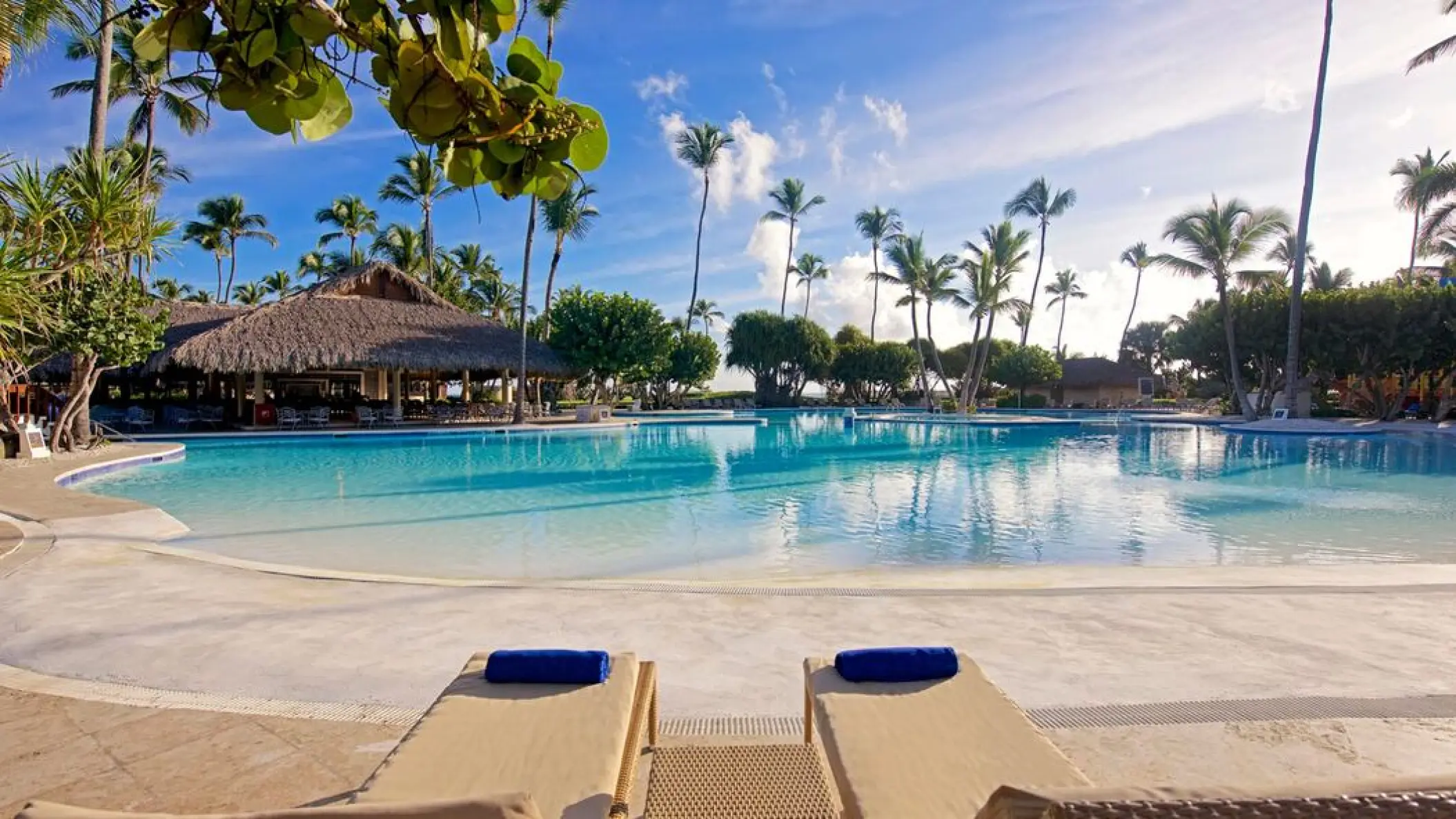 Iberostar Selection Bavaro pool and thatched-roof restaurant, Punta Cana