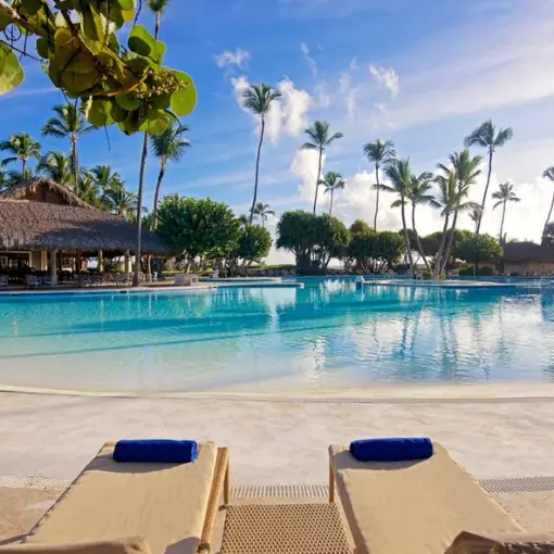 Iberostar Selection Bavaro pool and thatched-roof restaurant, Punta Cana