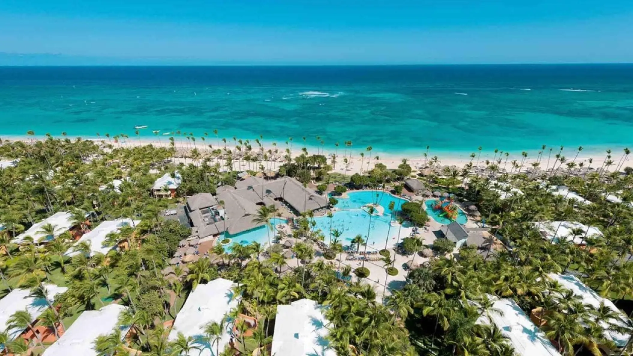 Aerial view of Iberostar Selection Bavaro beachfront and swimming pools, Punta Cana