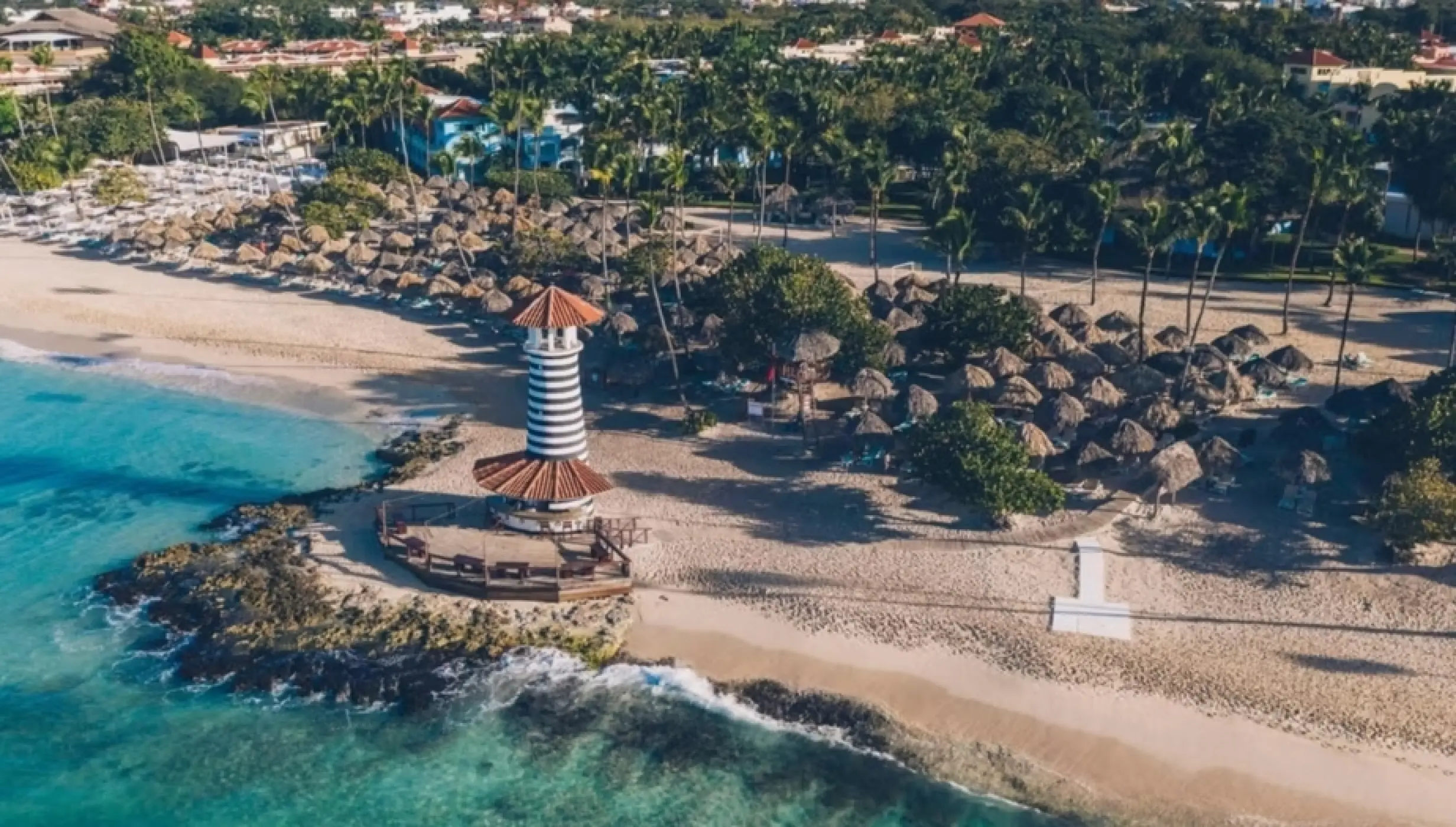 Aerial view of the lighthouse beach venue at Iberostar Selection Hacienda Dominicus, La Romana