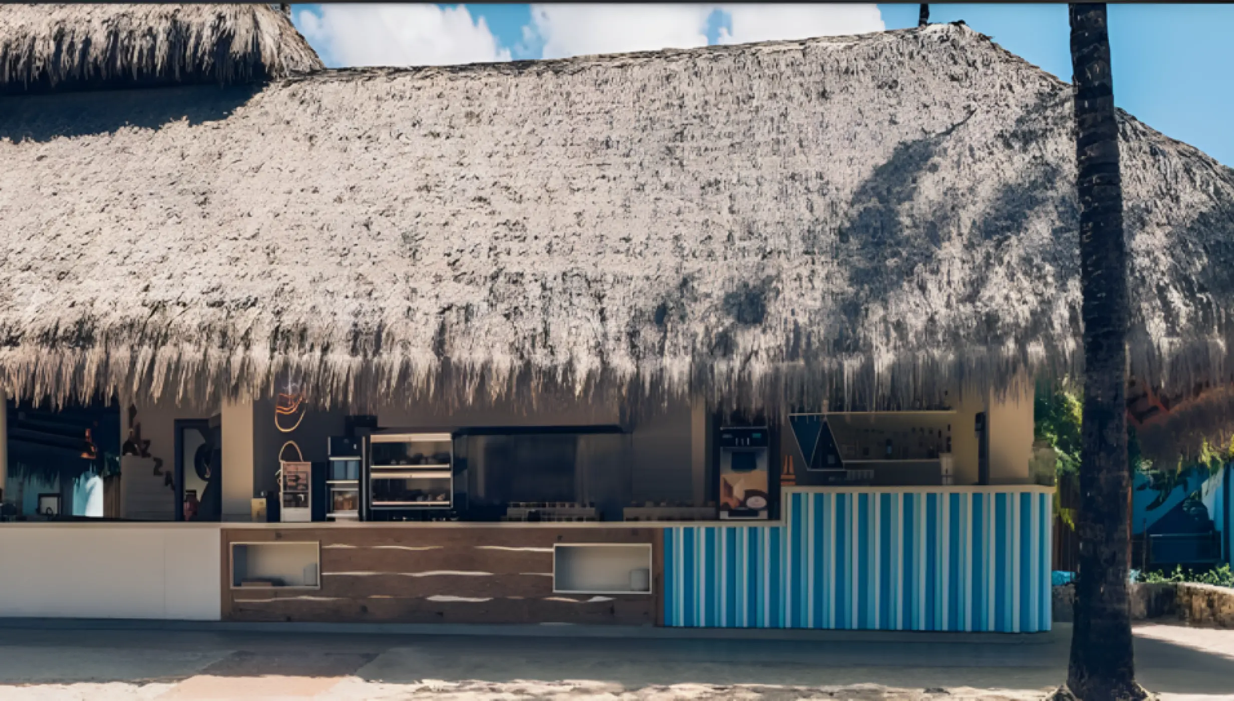 Thatched-roof beach bar at Iberostar Selection Hacienda Dominicus, La Romana