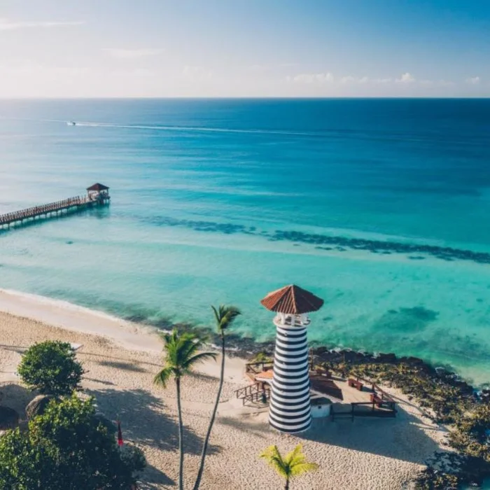pier and lighthouse and beach at Iberostar Selection Hacienda Dominicus