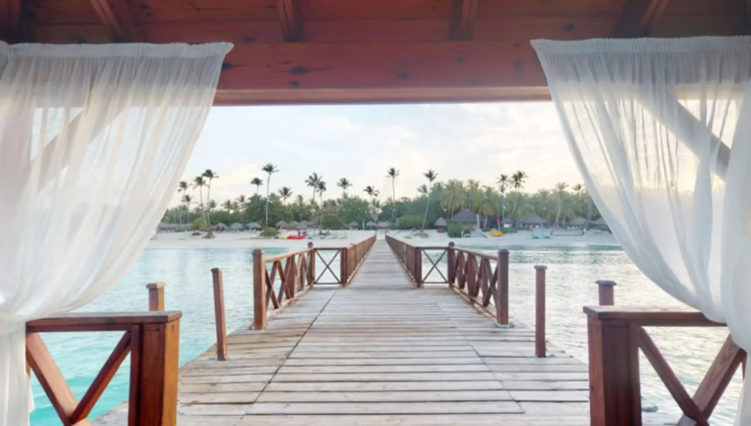 Wooden pier wedding venue at Iberostar Selection Hacienda Dominicus, La Romana