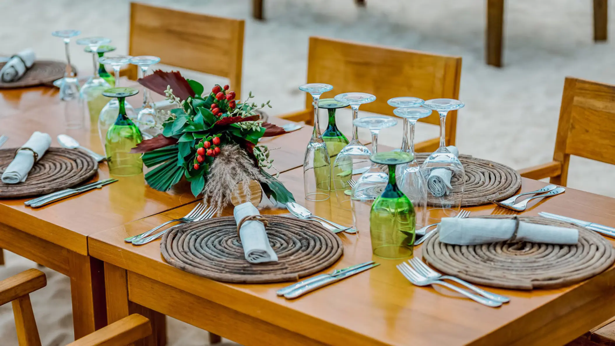Beachfront wedding reception table setup at Iberostar Selection Hacienda Dominicus