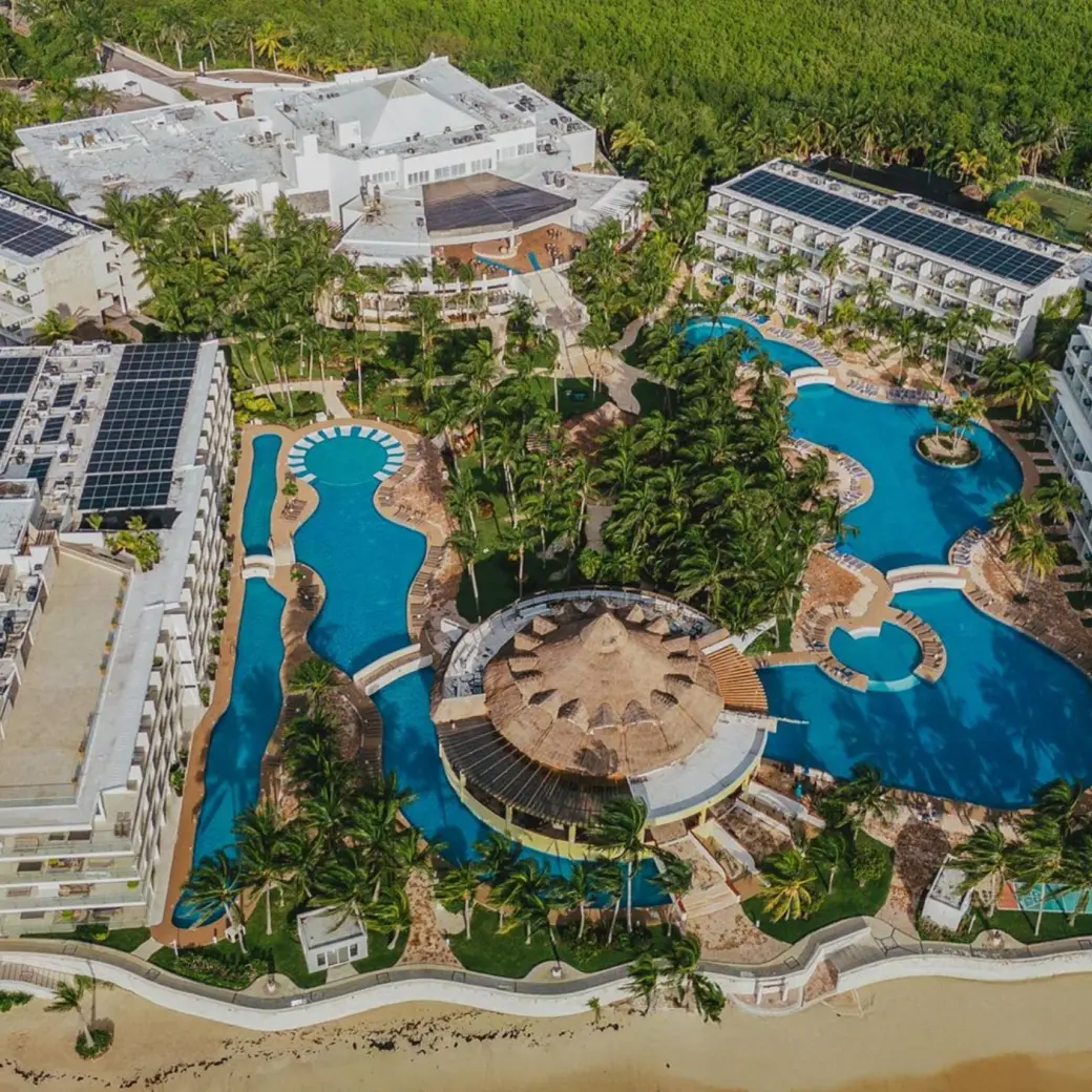 Aerial view of pools and beachfront suites at Iberostar Selection Riviera Cancun, Cancun