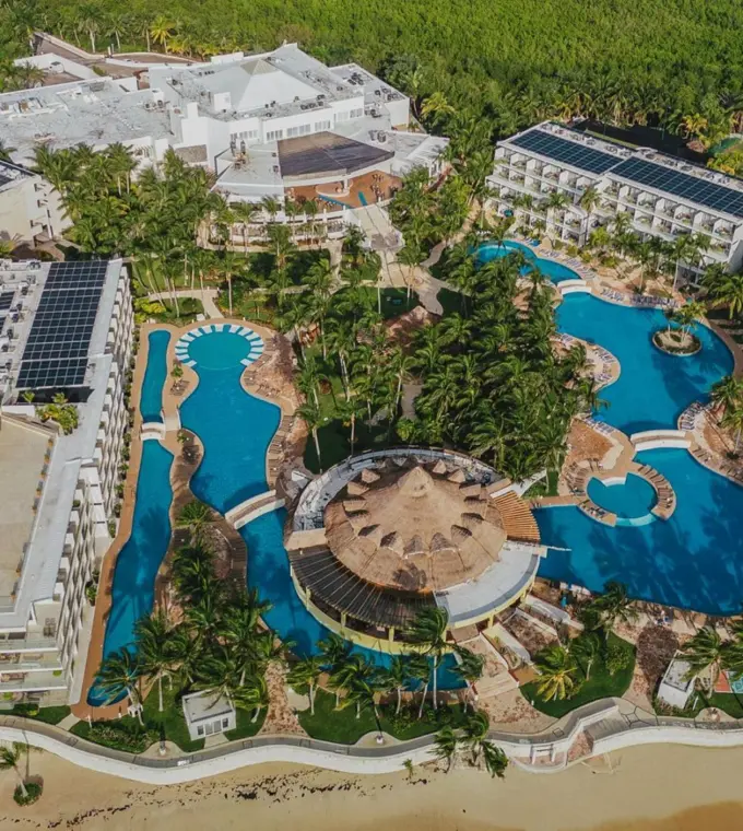 Aerial view of pools and beachfront suites at Iberostar Selection Riviera Cancun, Cancun
