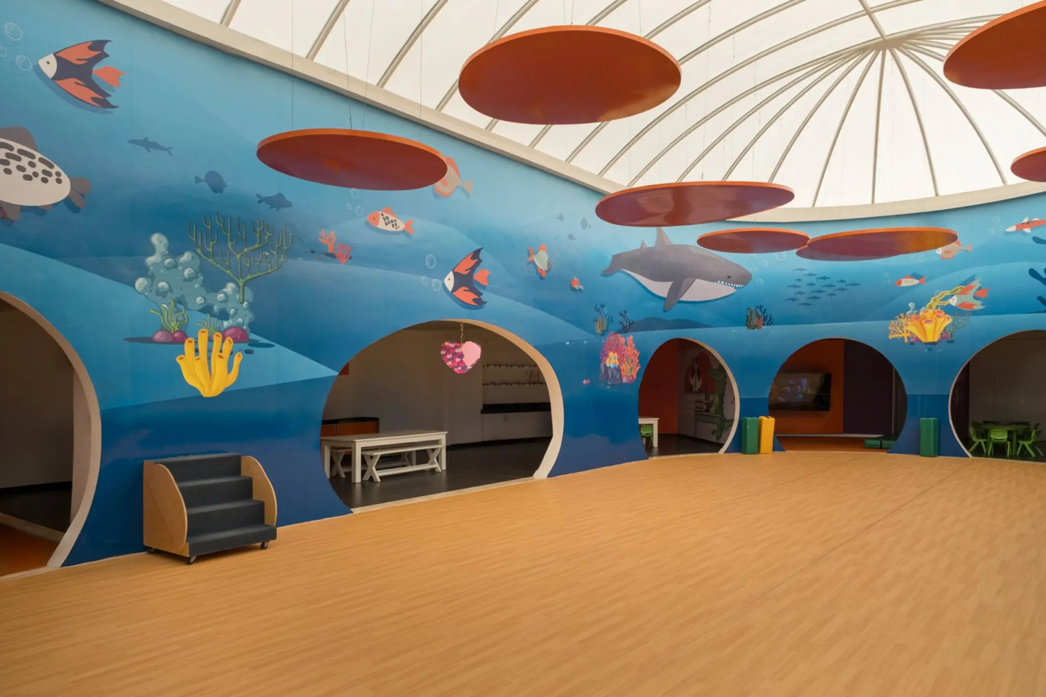 Star Camp kids club with ocean-themed wall murals at Iberostar Selection Riviera Cancun, Cancun