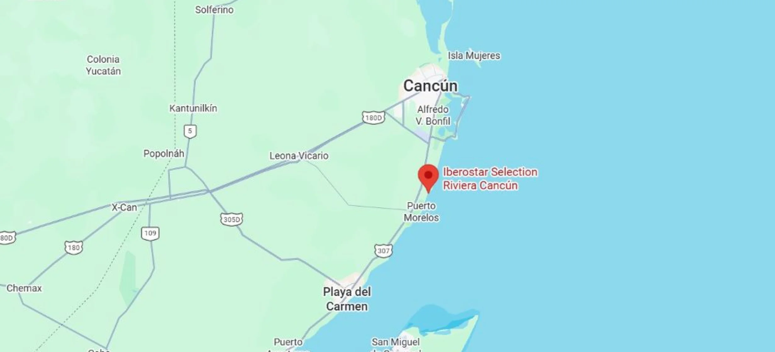 map showing location of Iberostar Selection Riviera Cancun in Mexico