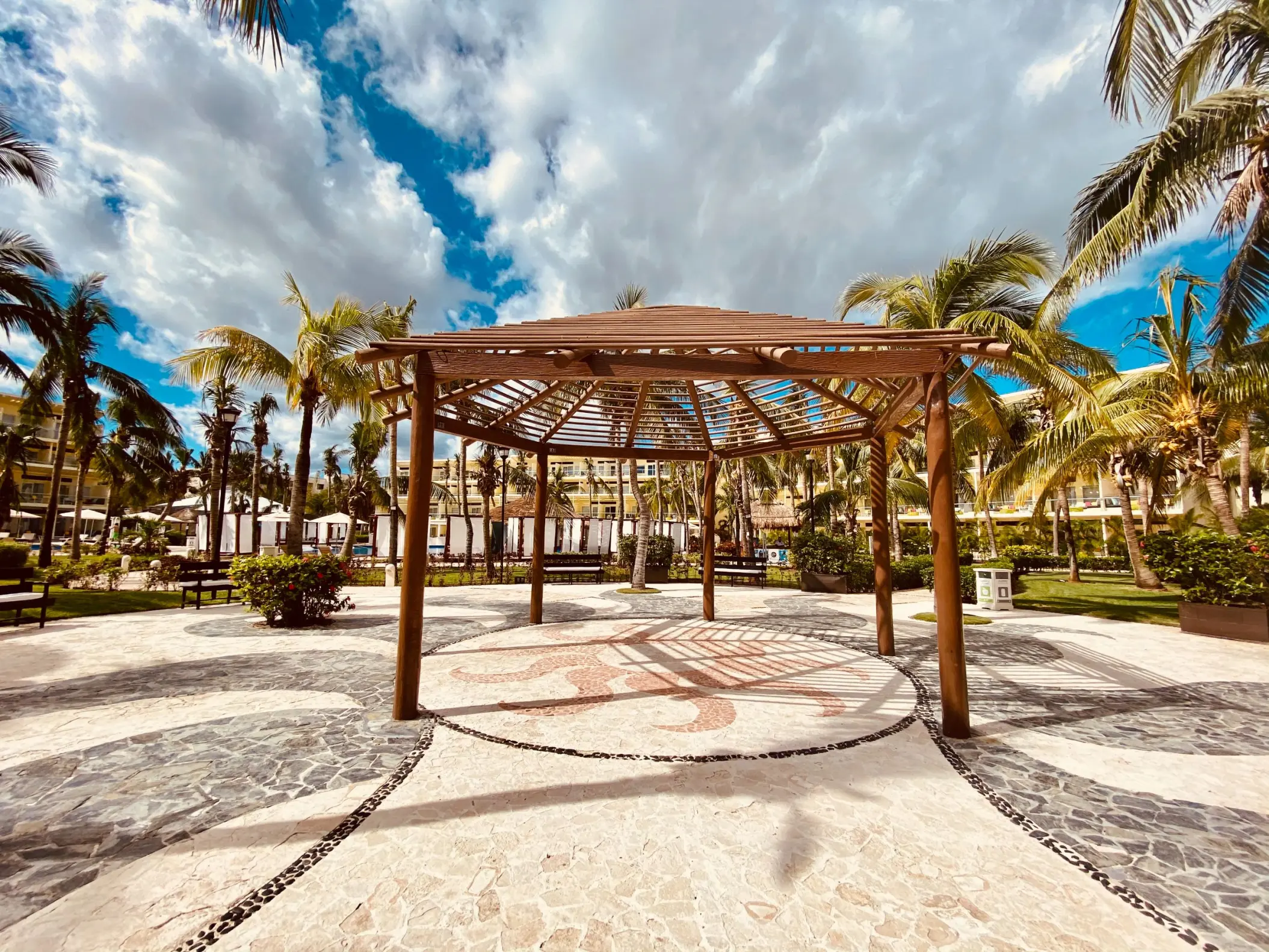 Wooden gazebo on the Plaza del Sol terrace at Iberostar Selection Riviera Cancun, Cancun