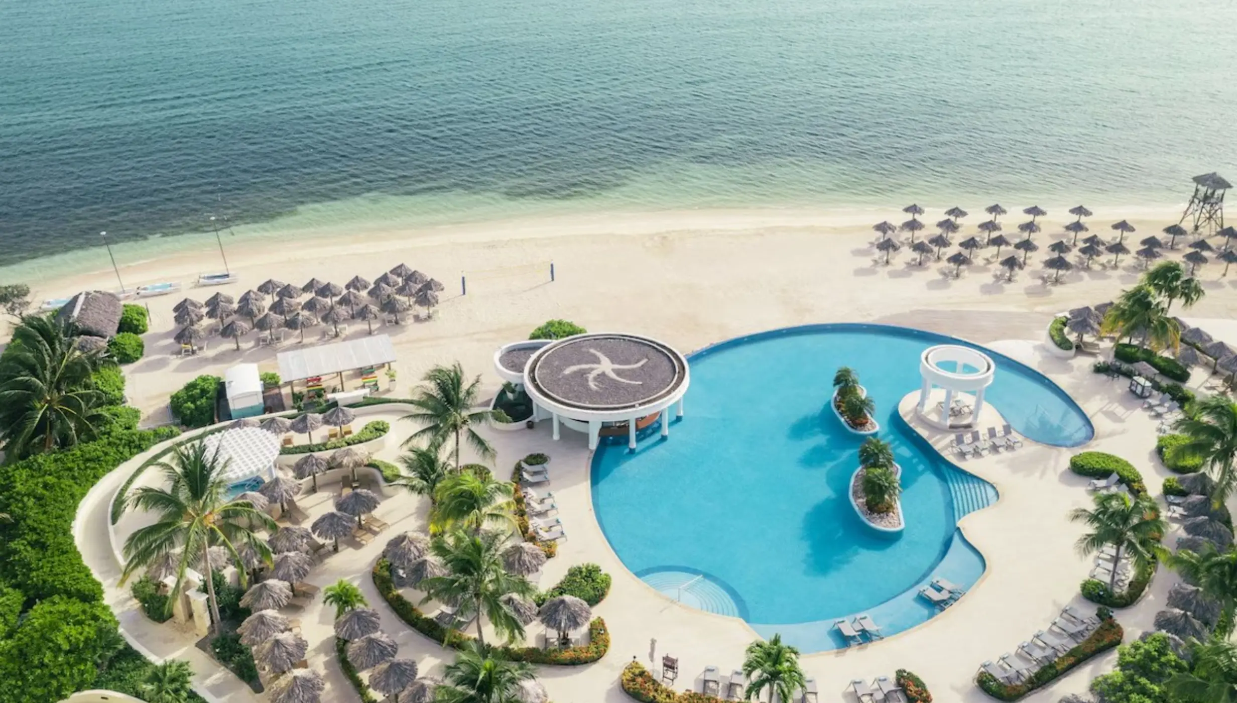 aerial view of the pool and beach at Iberostar Selection Rose Hall Suites
