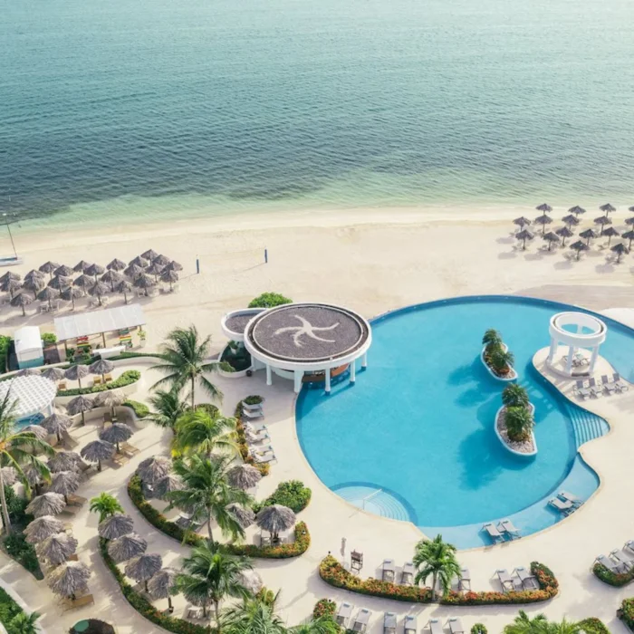aerial view of the pool and beach at Iberostar Selection Rose Hall Suites