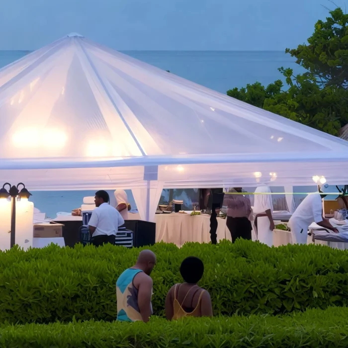 Beach venue next to spa hut at Iberostar Selection Rose Hall Suites