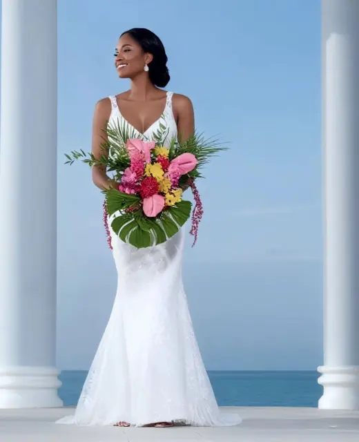 bride at the infinity pool gazebo at Iberostar Selection Rose Hall Suites