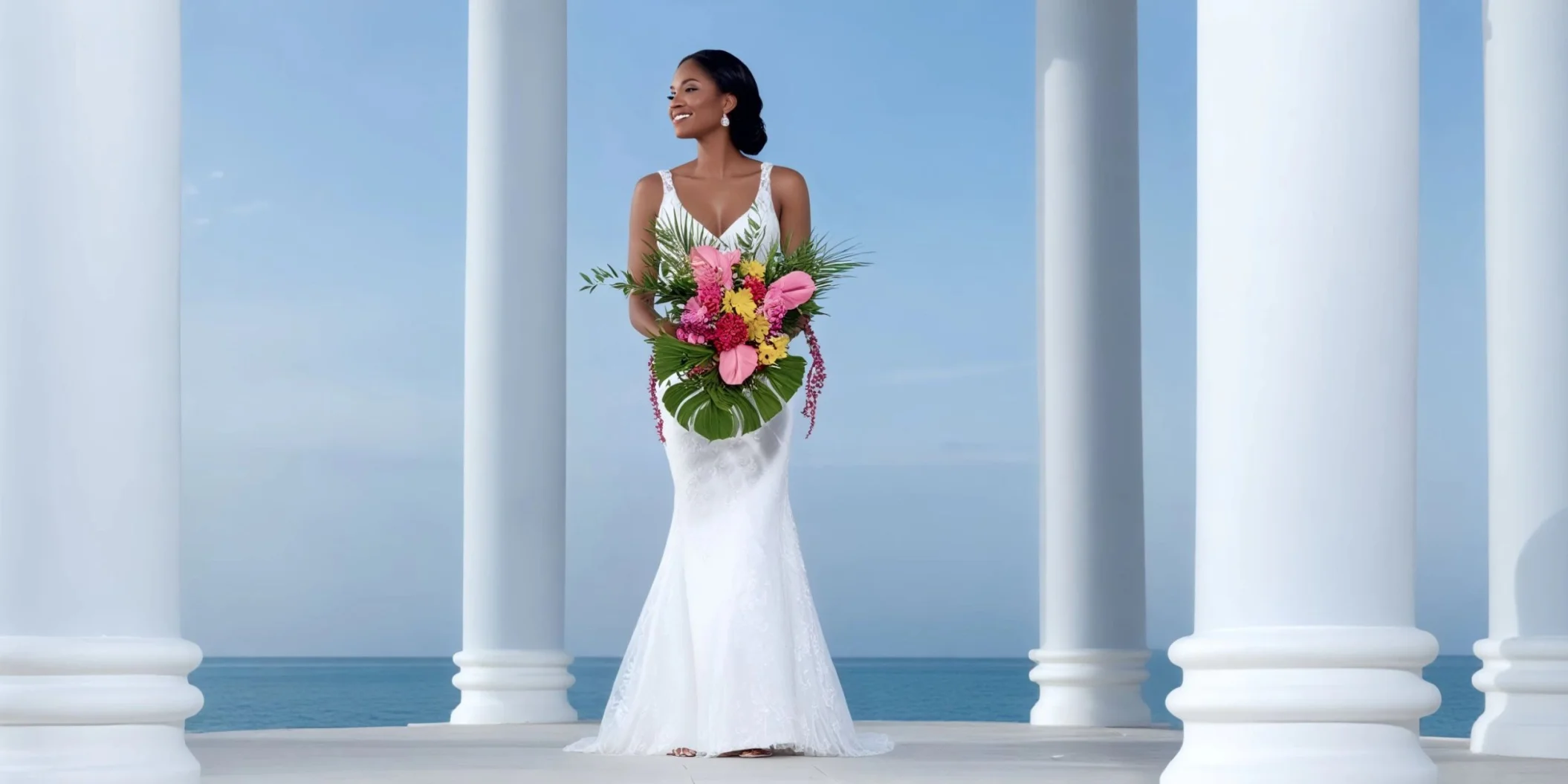 bride at the infinity pool gazebo at Iberostar Selection Rose Hall Suites