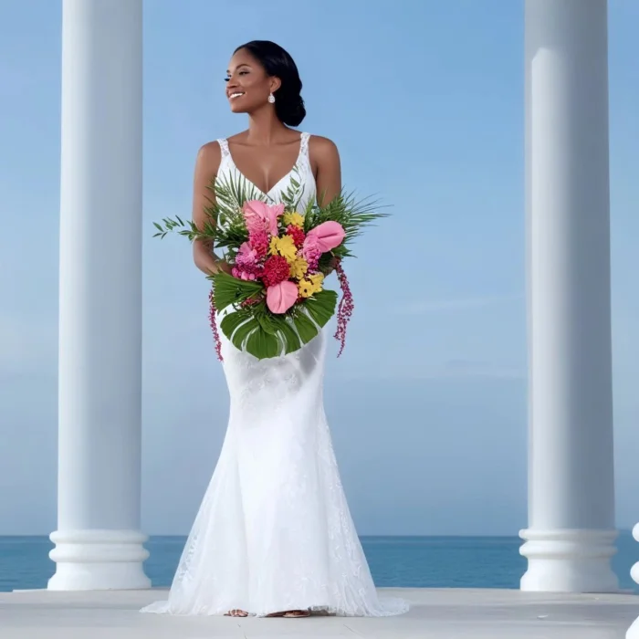 bride at the infinity pool gazebo at Iberostar Selection Rose Hall Suites