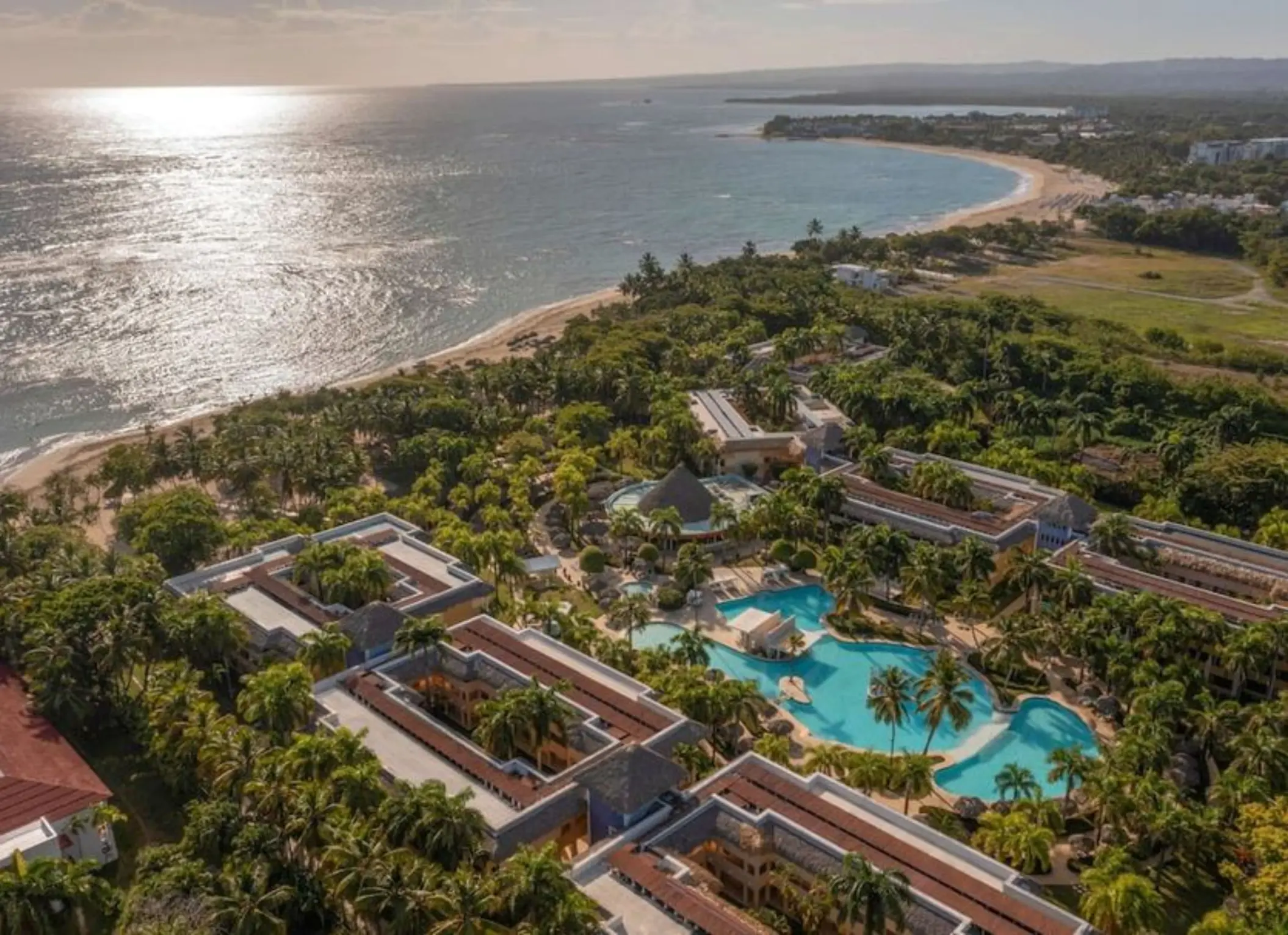 Aerial view of Iberostar Waves Costa Dorada pools and beachfront, Puerto Plata