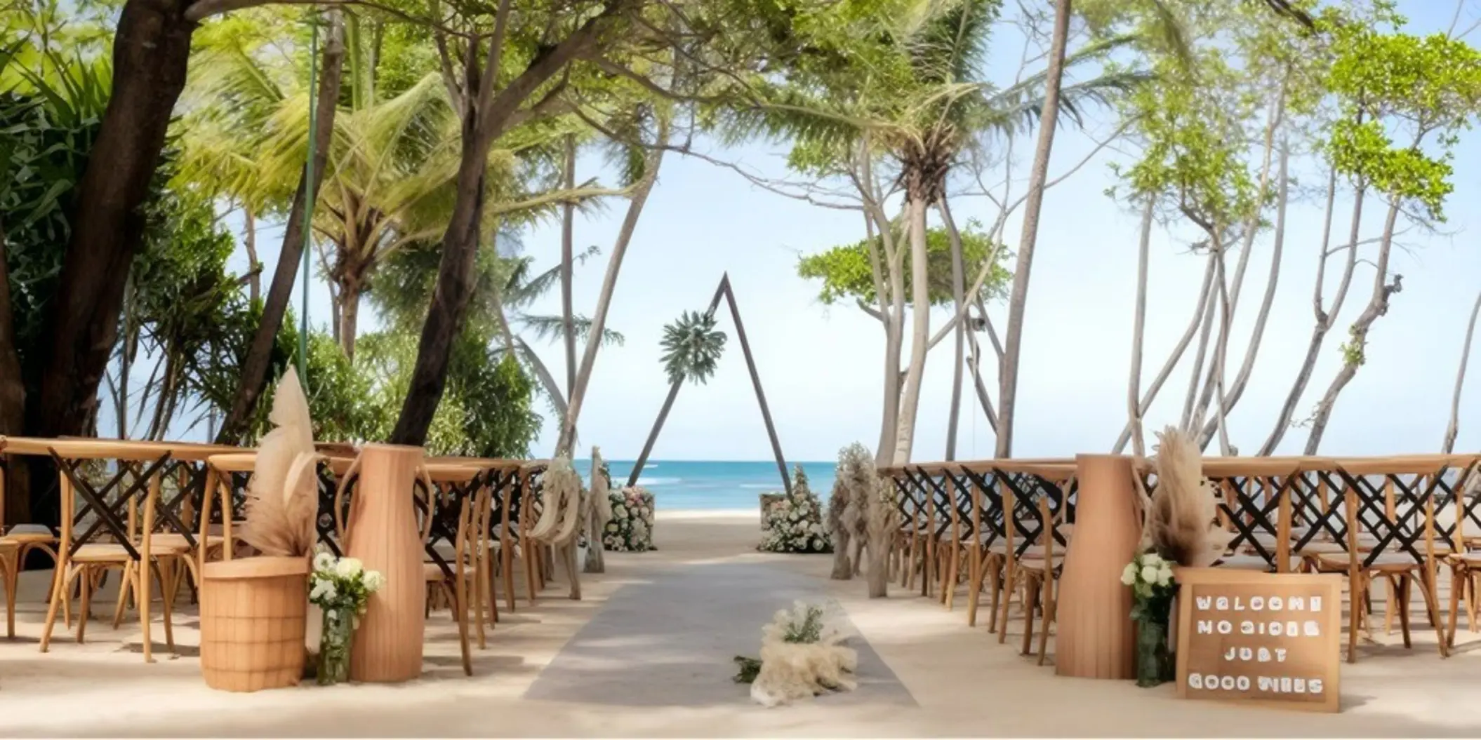 Triangle arch for a beach ceremony under palm trees at Iberostar Costa Dorada, Puerto Plata