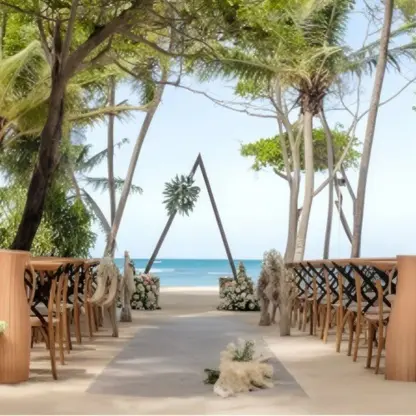 Triangle arch for a beach ceremony under palm trees at Iberostar Costa Dorada, Puerto Plata