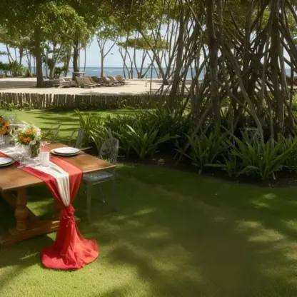 Garden wedding reception setup on the lawn at Iberostar Costa Dorada, Puerto Plata