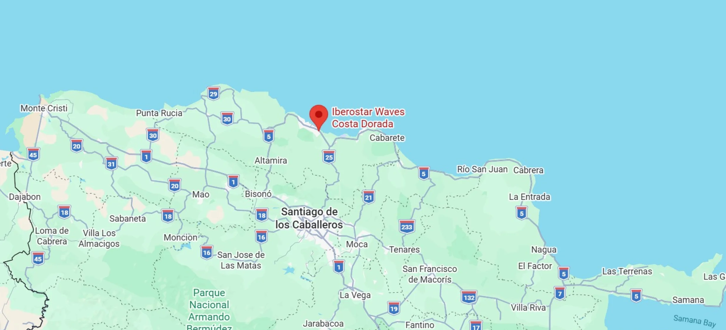 map showing location of Iberostar Waves Costa Dorada in the dominican republic