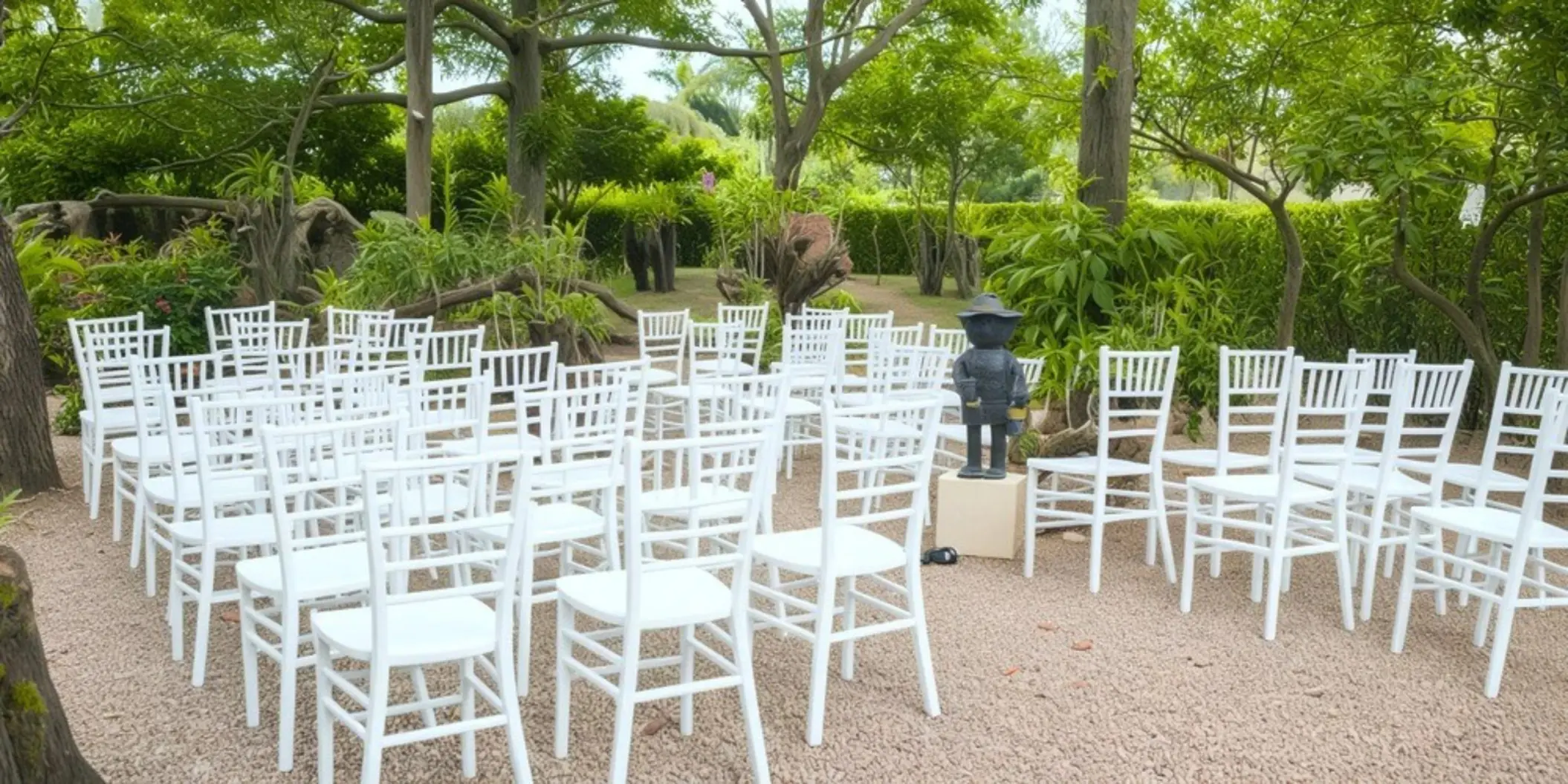 Orchid garden wedding ceremony venue with white chairs at Iberostar Waves Costa Dorada, Puerto Plata