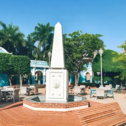 Plaza Colonial obelisk and outdoor seating at Iberostar Waves Costa Dorada, Puerto Plata