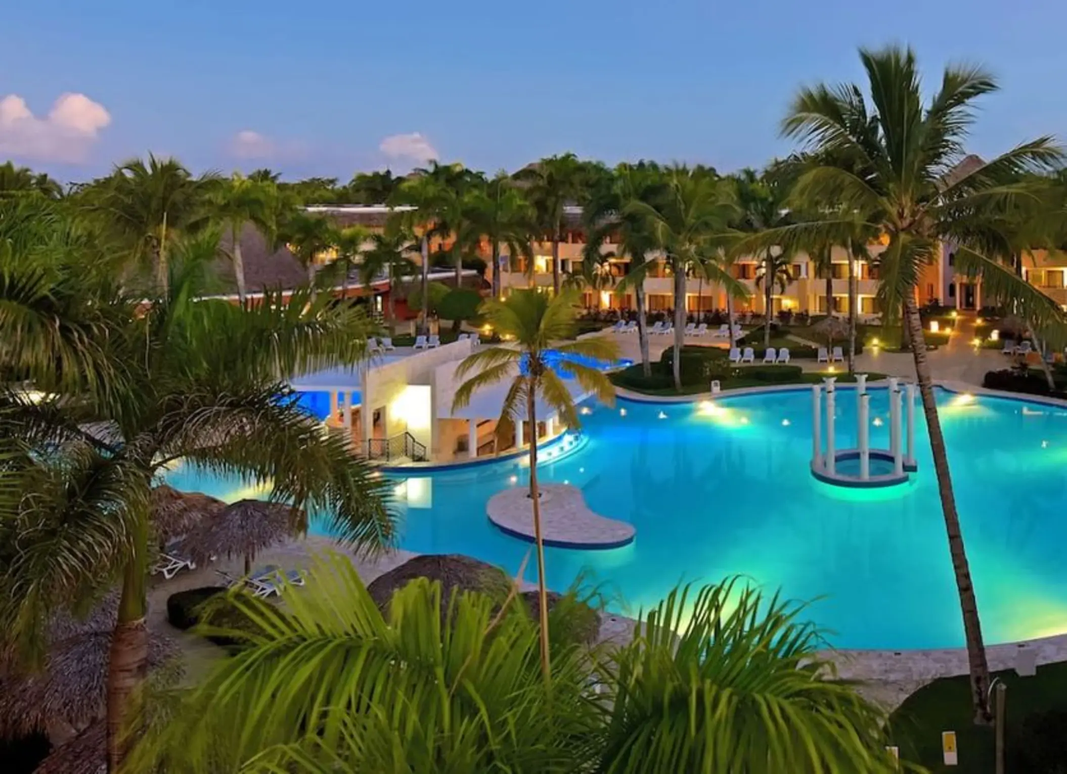 Iberostar Waves Costa Dorada pool illuminated at night, Puerto Plata