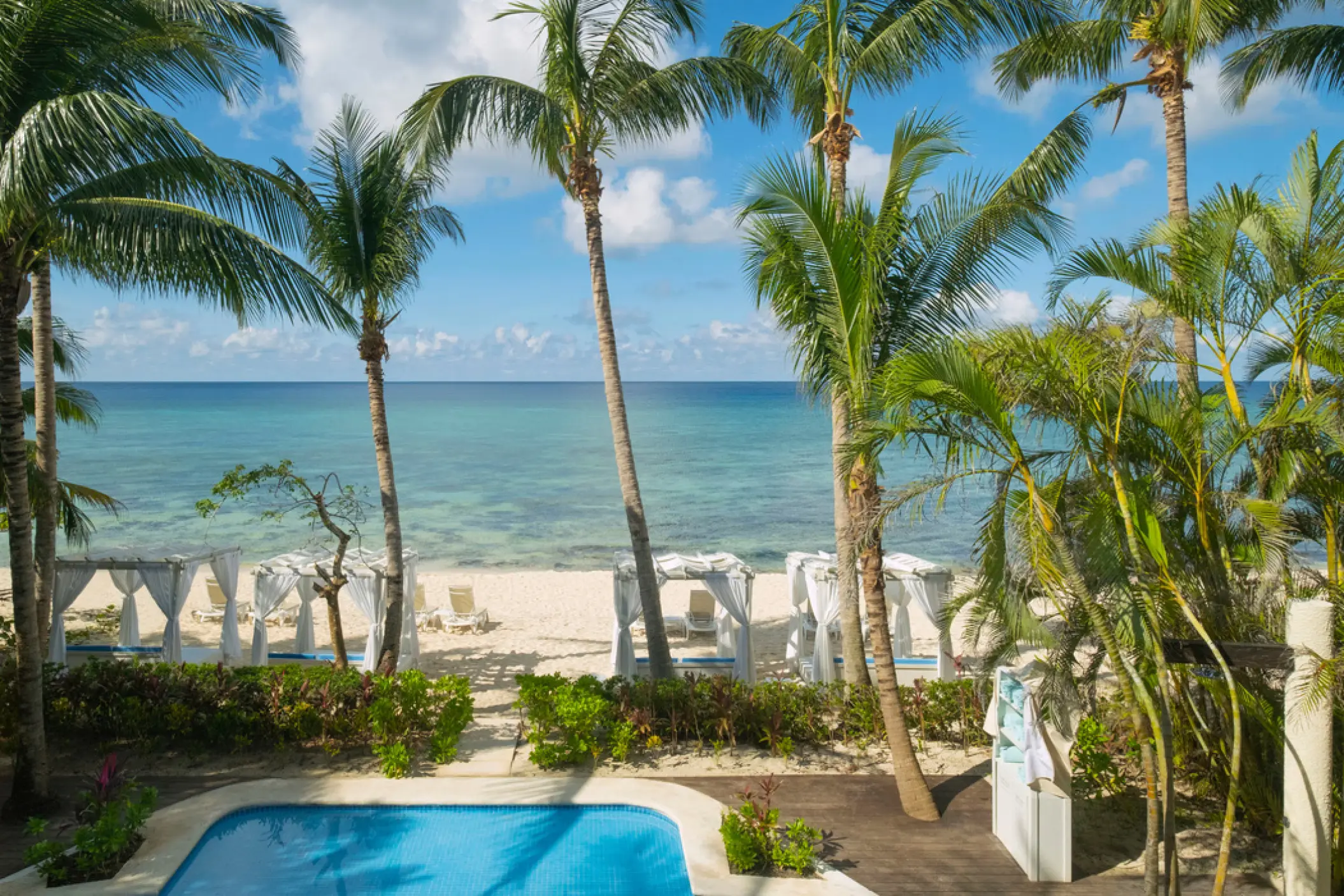 Private pool and beach cabanas at Iberostar Waves Cozumel, Cozumel