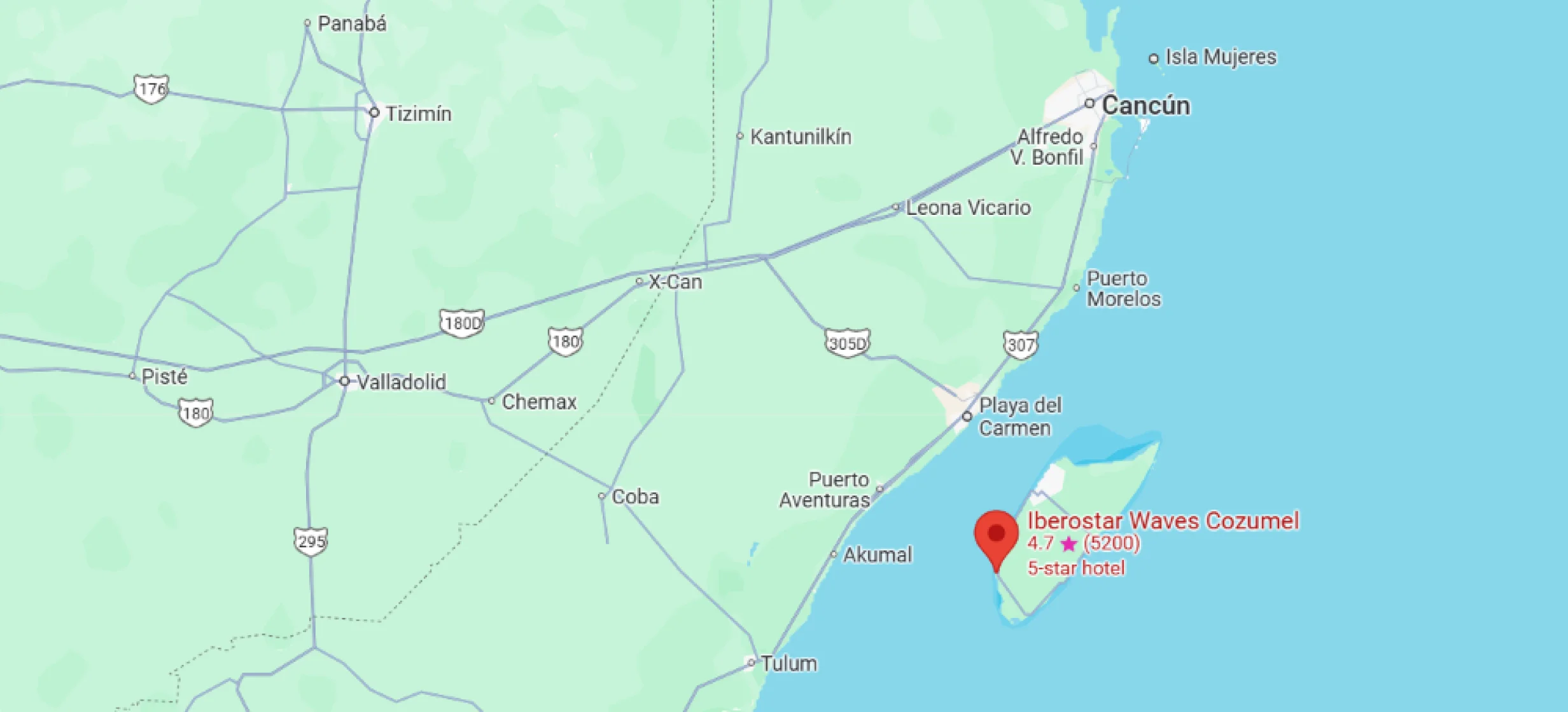 map showing location of iberostar waves cozumel in Mexico