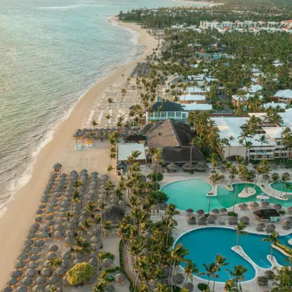 Aerial view of pools and beachfront grounds at Iberostar Waves Dominicana, Punta Cana