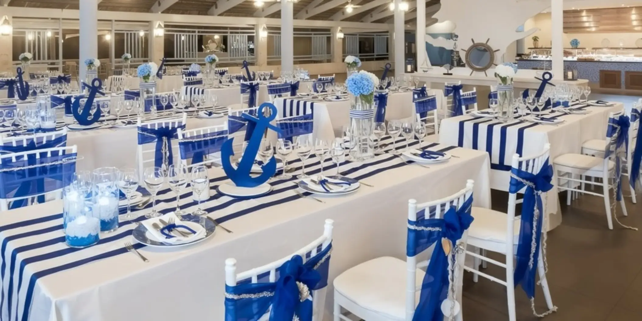 Nautical-themed wedding reception at Iberostar Waves Dominicana, Punta Cana