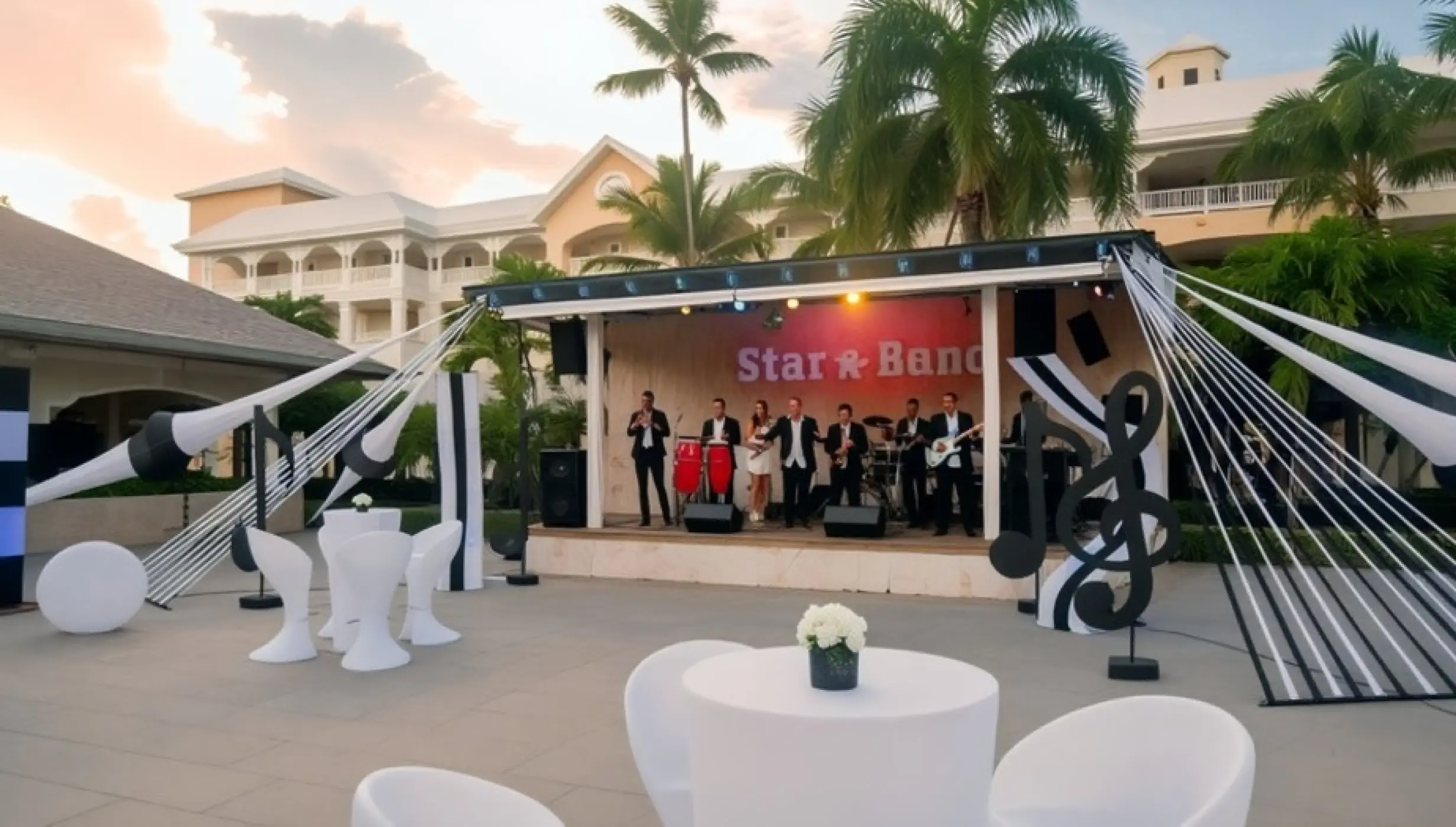 Live band performing on an outdoor stage at Iberostar Waves Dominicana, Punta Cana