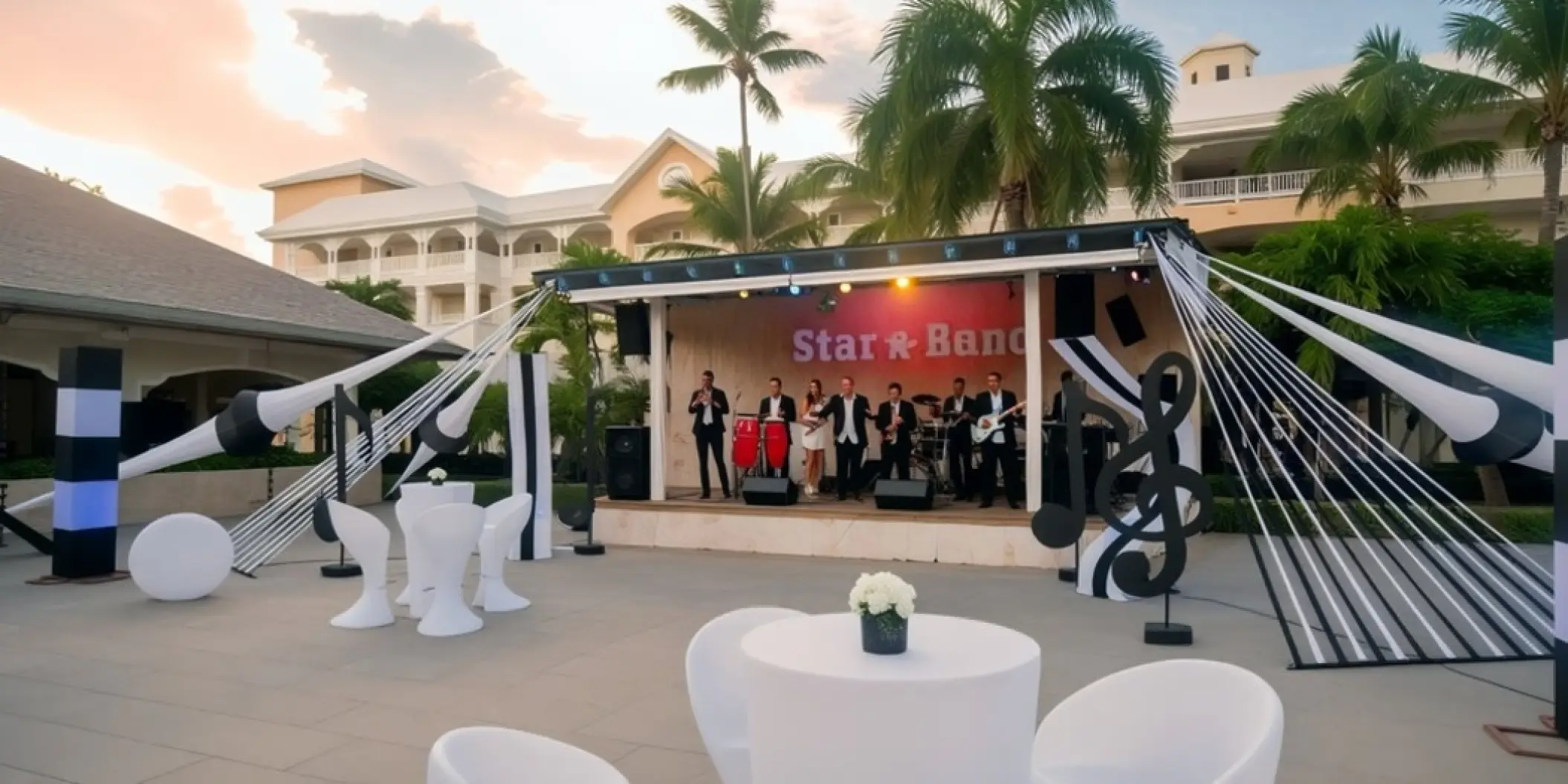 Live band performing on an outdoor stage at Iberostar Waves Dominicana, Punta Cana