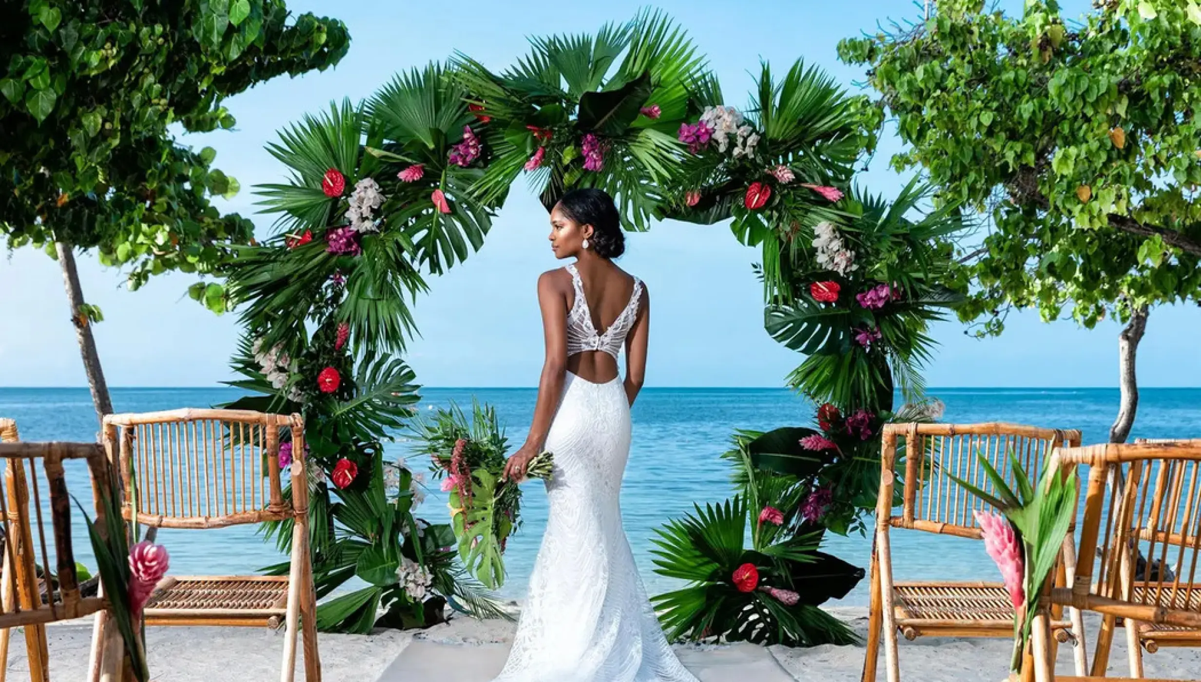 bride at the beach venue at Iberostar Waves Rose Hall Beach