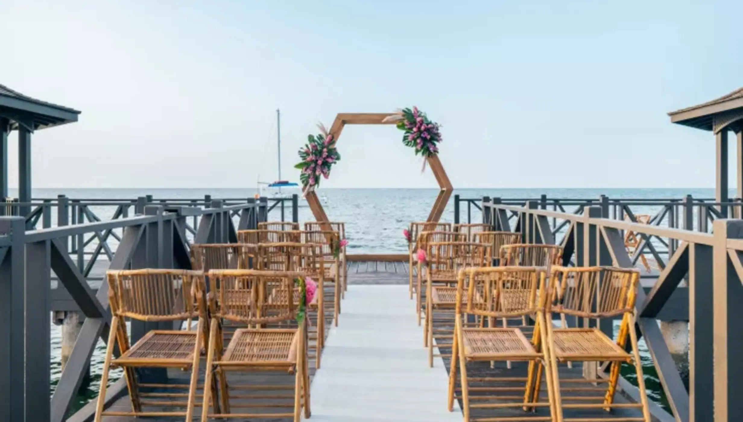 pier gazebo wedding setup at Iberostar Waves Rose Hall Beach