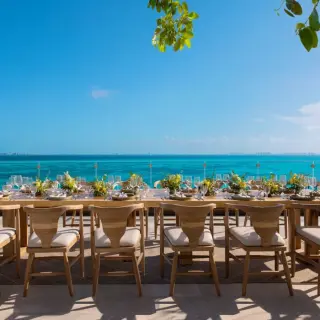 Outdoor wedding reception table on a terrace at Impression Isla Mujeres, Isla Mujeres