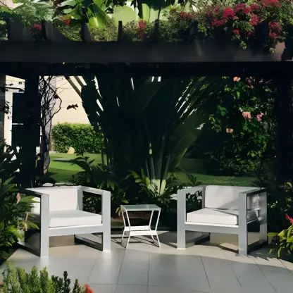 Garden pergola wedding venue with white armchairs at JOIA Rose Hall, Montego Bay