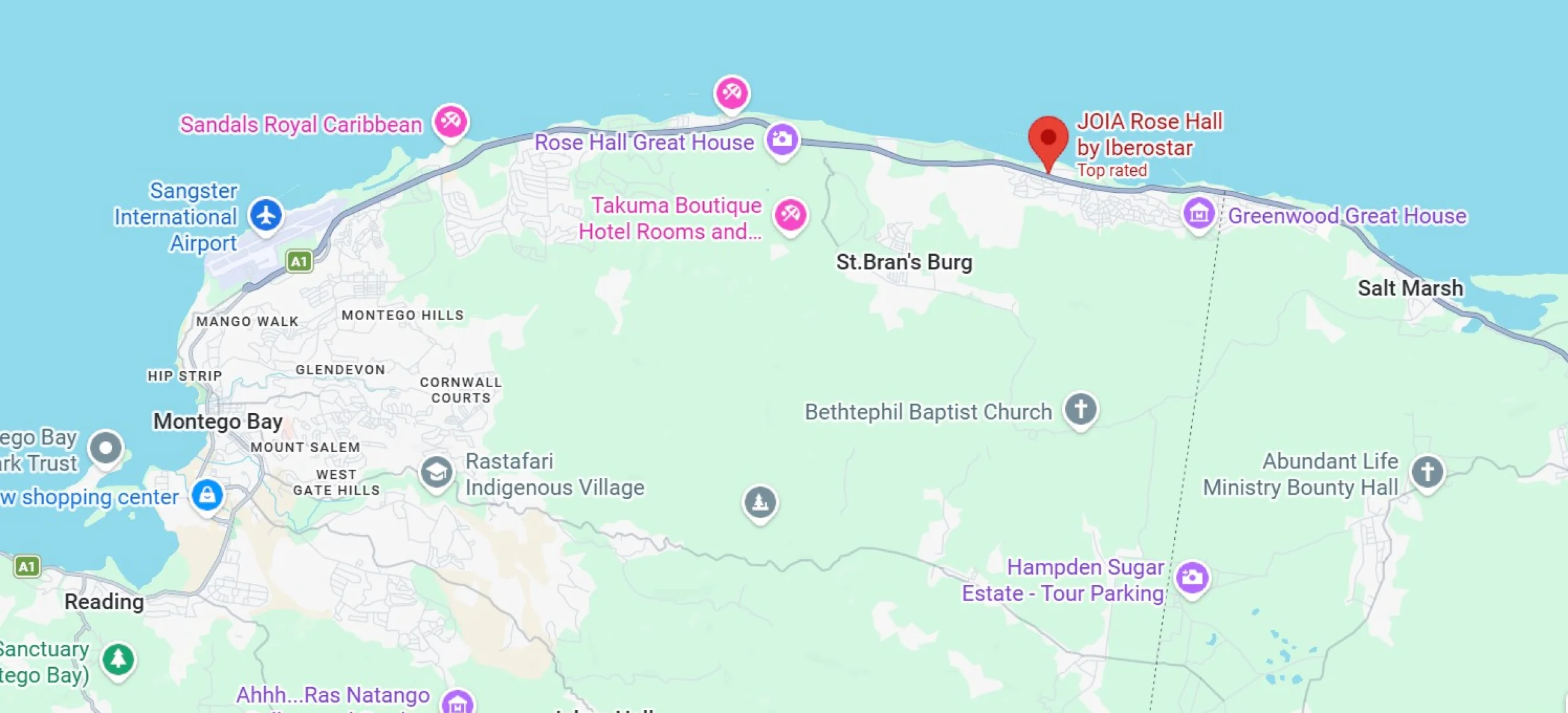 Map showing location of JOIA Rose Hall by Iberostar in Jamaica