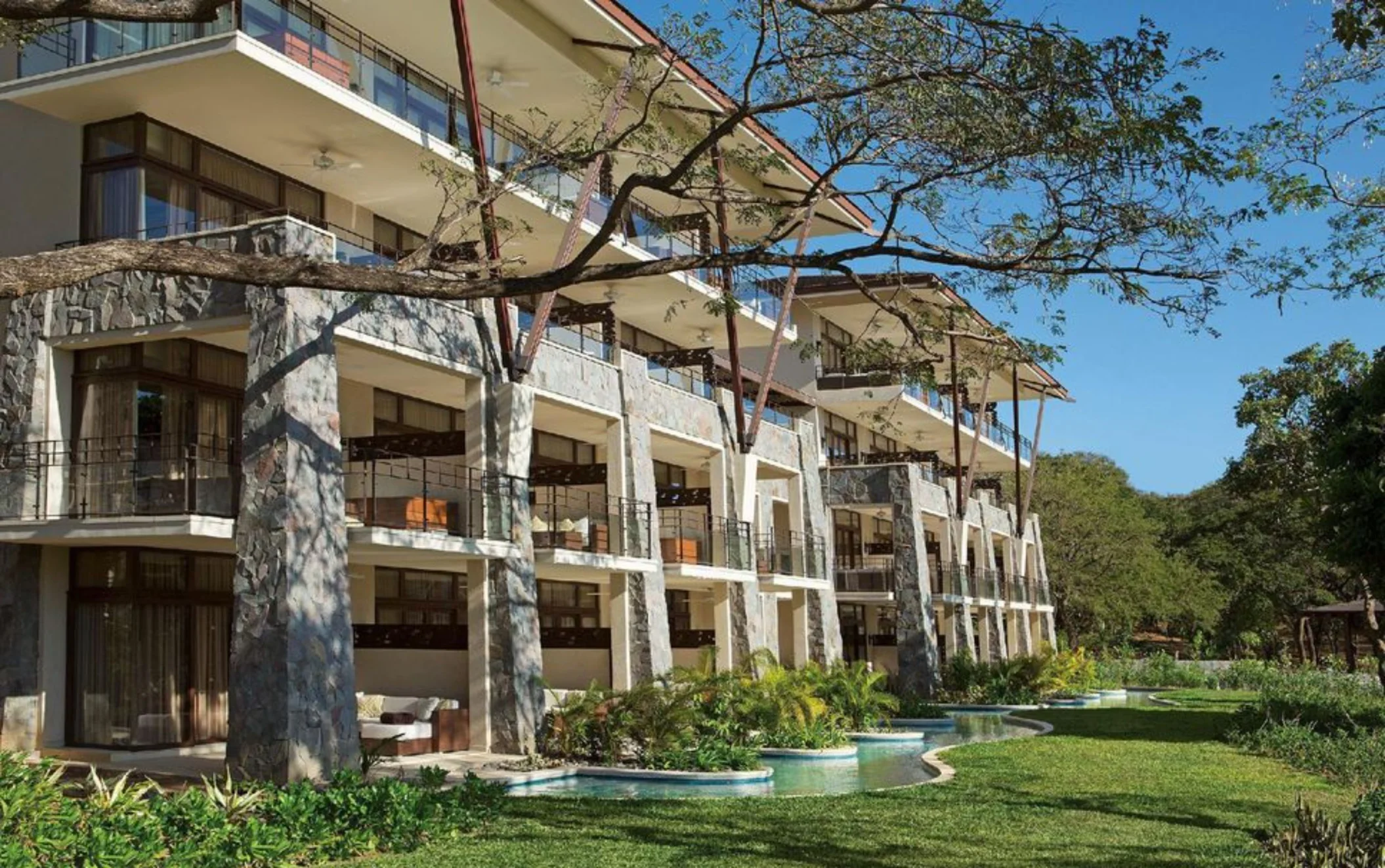 Exterior of accommodations at JW Marriott Costa Elena. You can see the pool of swim out suites too.