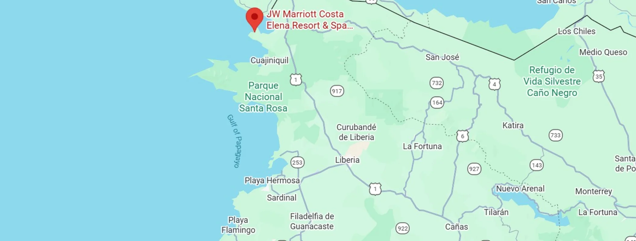 map showing location of JW Marriott Costa Elena in Costa Rica