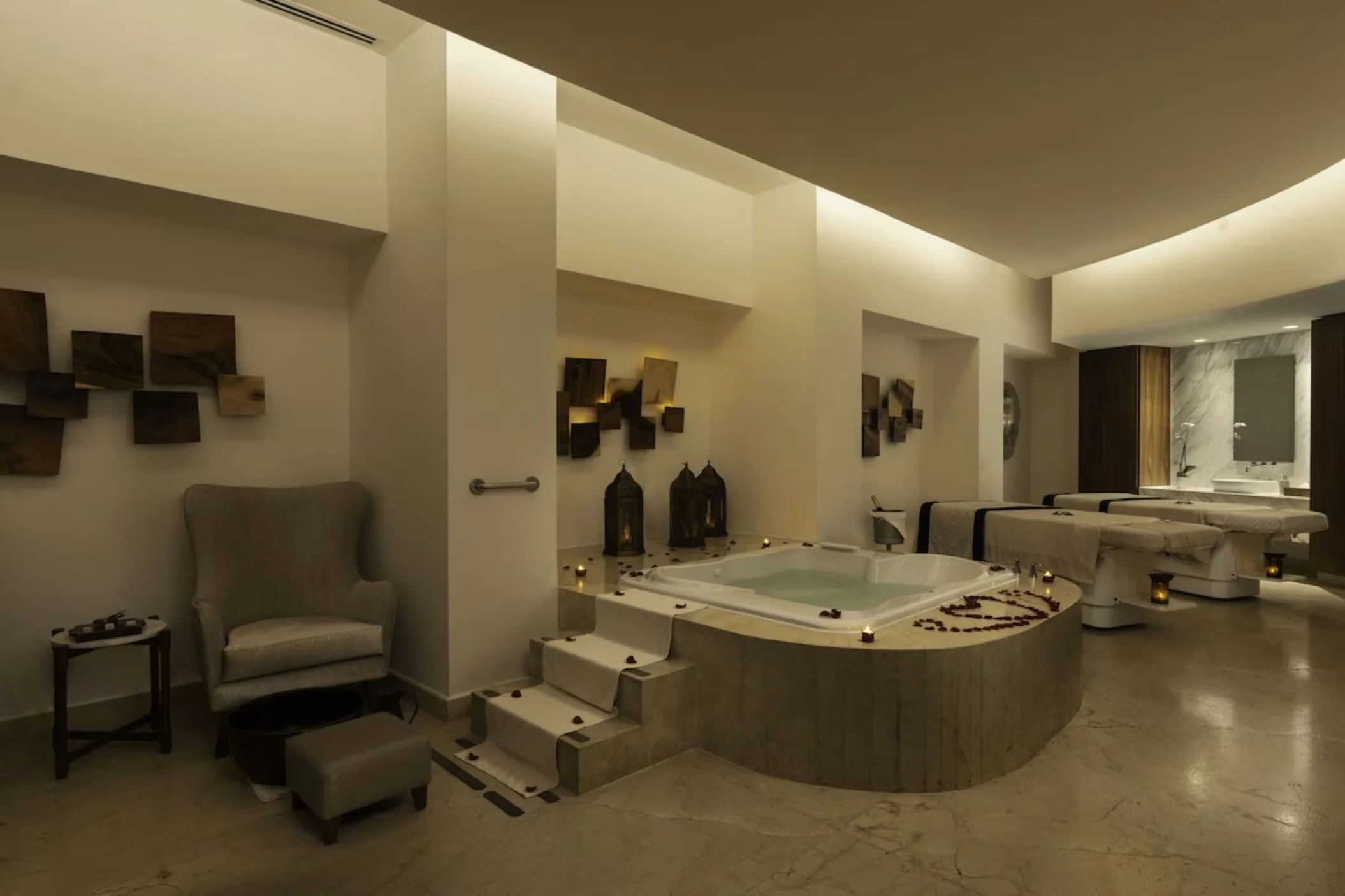 couples' treatment room in the spa at Le Blanc Spa Resort Cancun