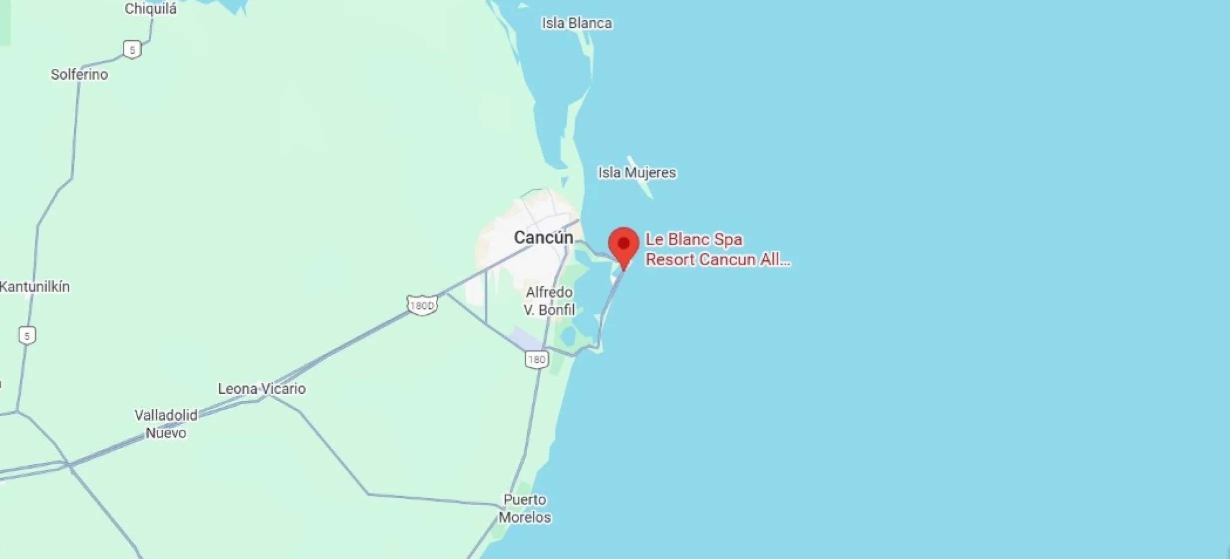 map showing location of le blanc spa resort cancun in Mexico