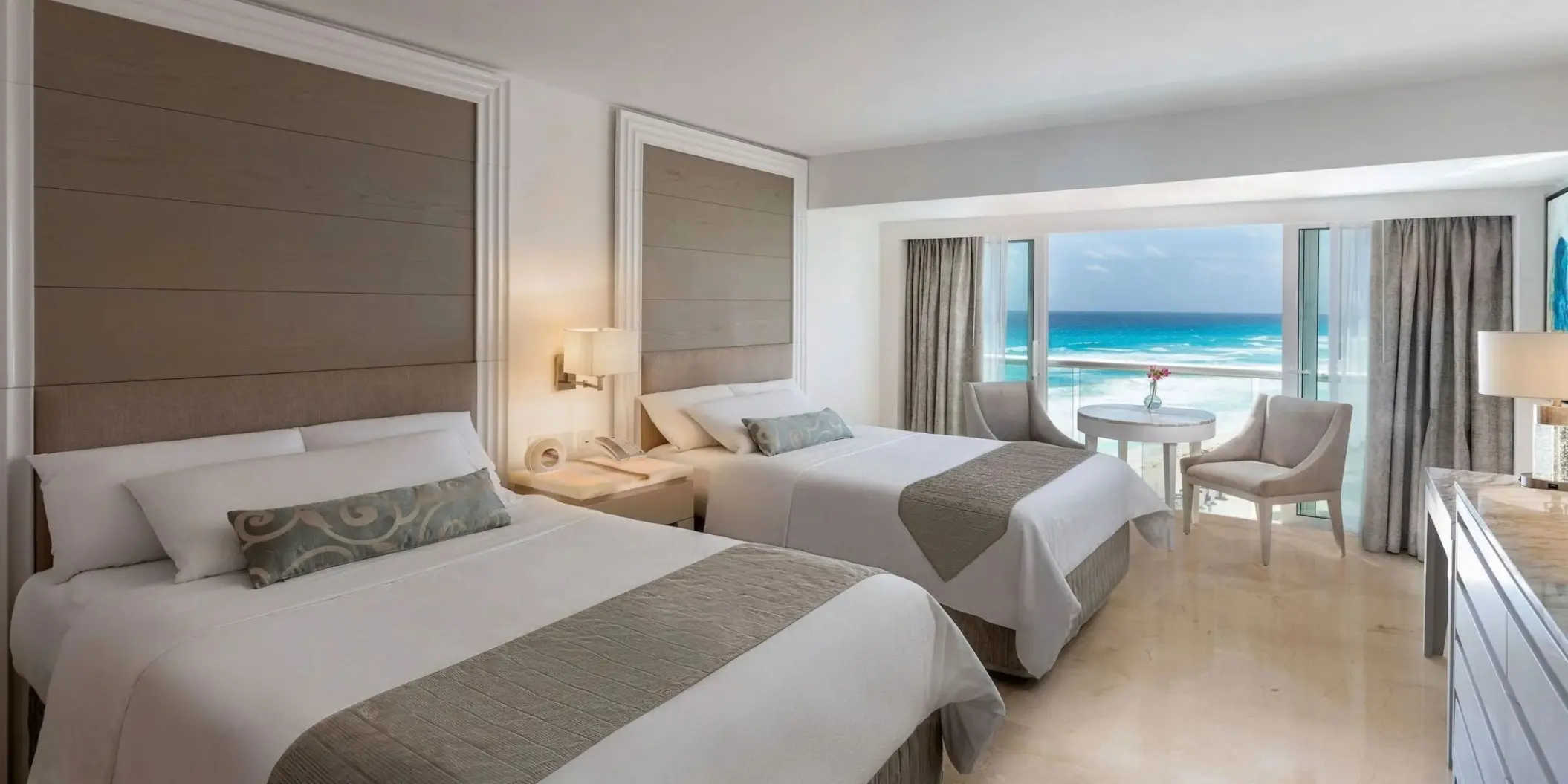 Royal Deluxe two-bed suite with ocean view at Le Blanc Spa Resort, Cancun