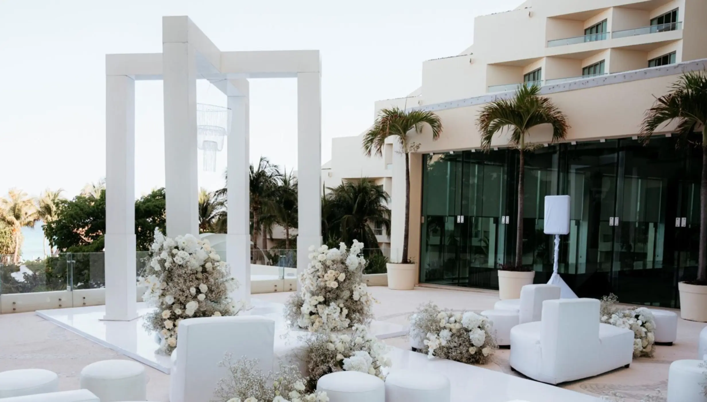 White outdoor wedding ceremony setup at Live Aqua Cancun, Cancun