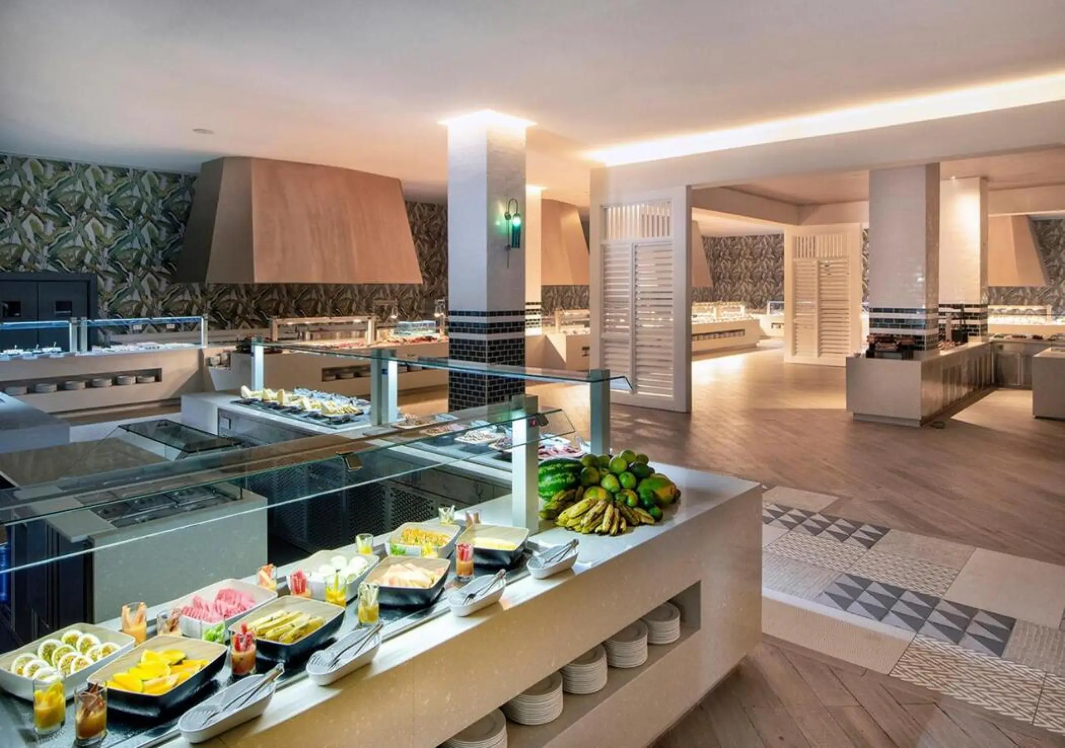 Buffet restaurant with fruit and food stations at Lopesan Costa Bavaro, Punta Cana