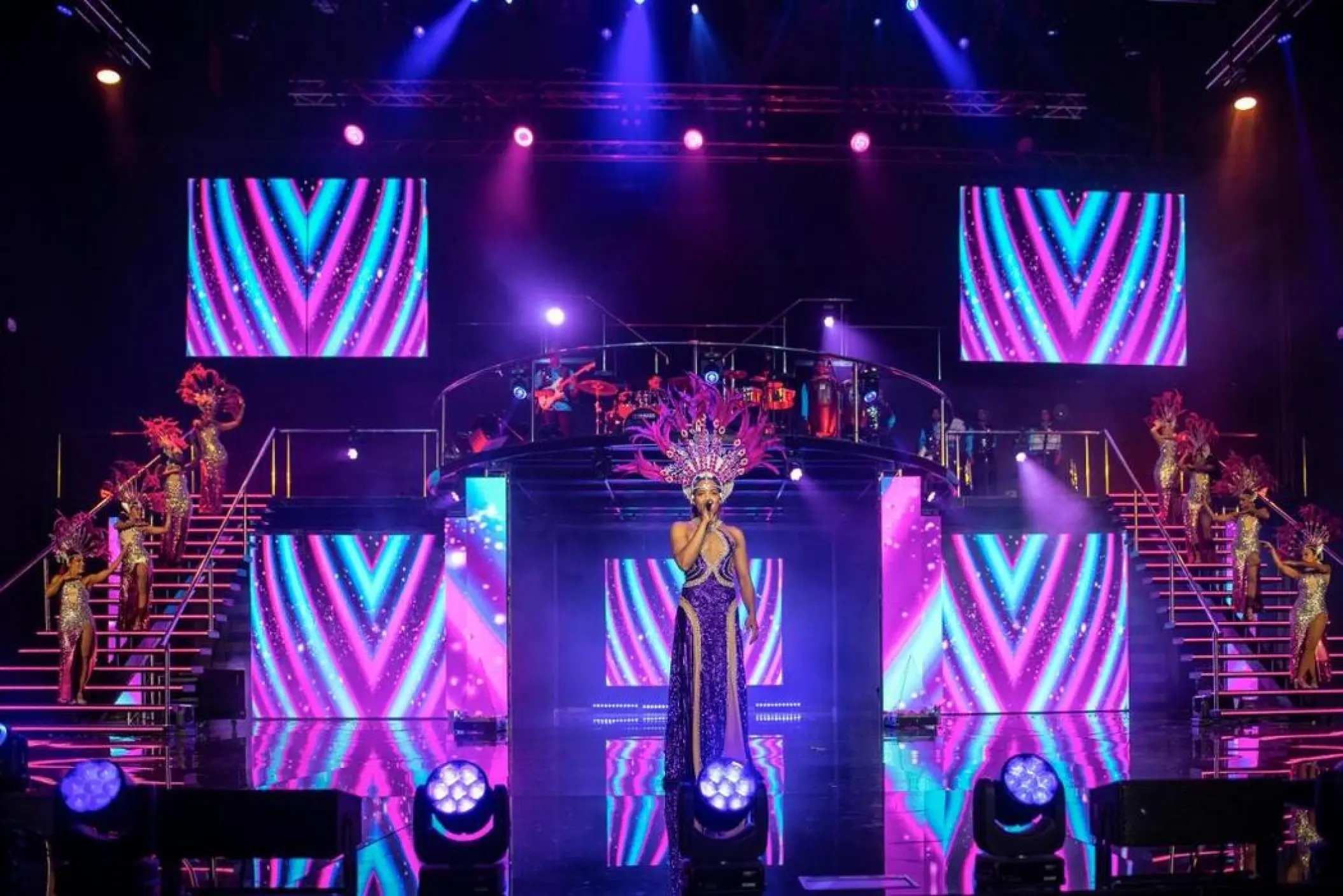Live musical performance with dancers on stage at Lopesan Costa Bavaro, Punta Cana