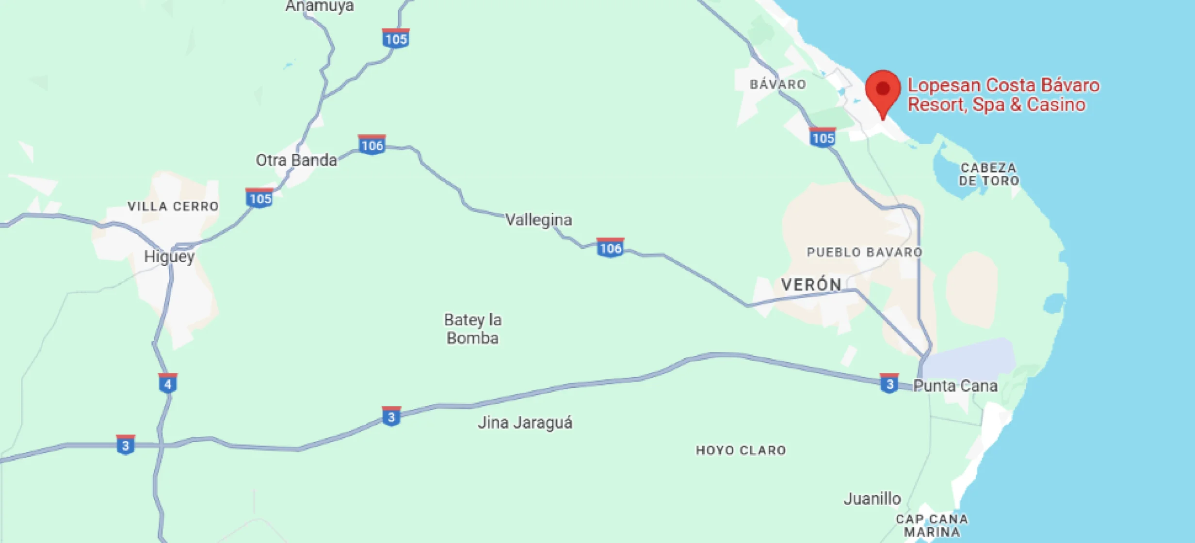 map showing location of Lopesan Costa Bavaro Resort, Spa & Casino
