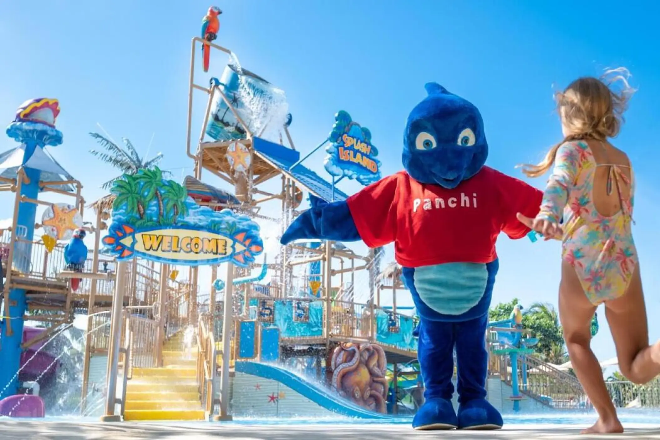Children's water park and mascot at Lopesan Costa Bavaro, Punta Cana