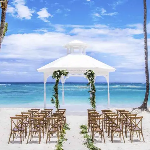 White beach gazebo wedding ceremony at Majestic Colonial, Punta Cana