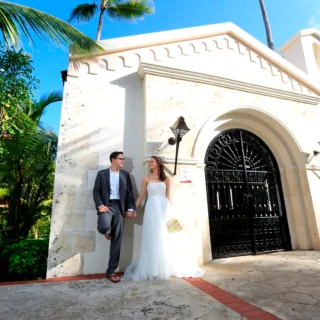 bride and groom at the chapel venue at majestic punta cana